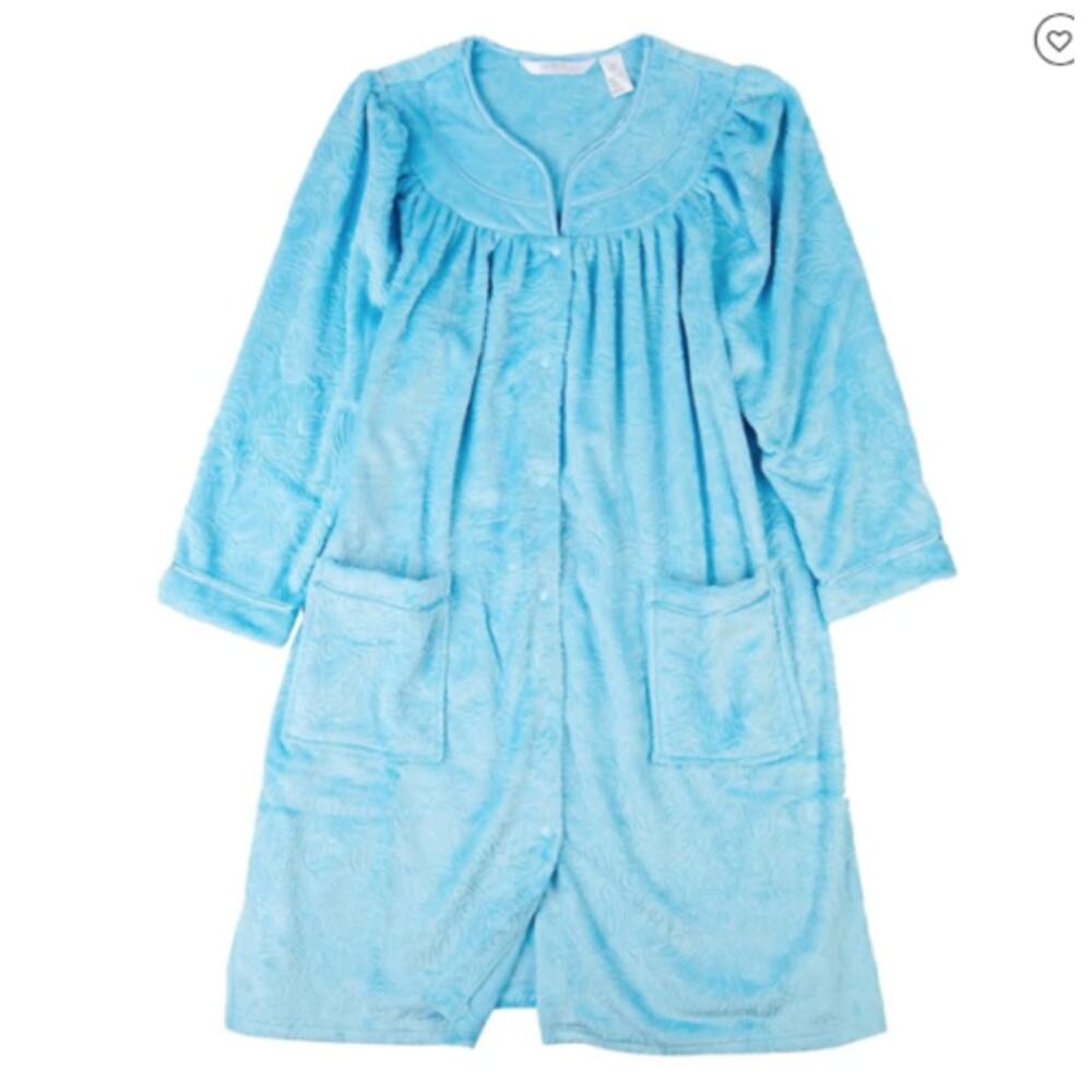 Jasmine Rose Plush Snap Robe Light Blue Womens Small NWT